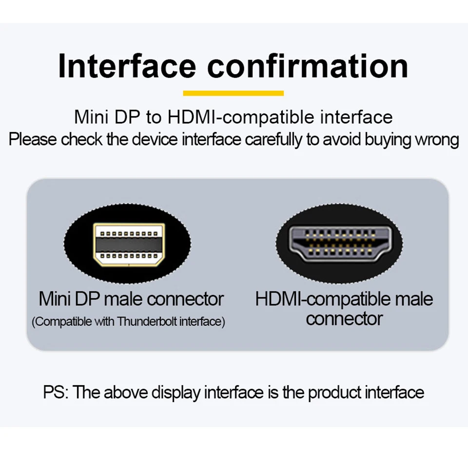 4K Mini DisplayPort To HDMI-compatible 1.8M DP to HDTV Cable Converter DP To HDMI-compatible Adapter for Laptop Projector Mac