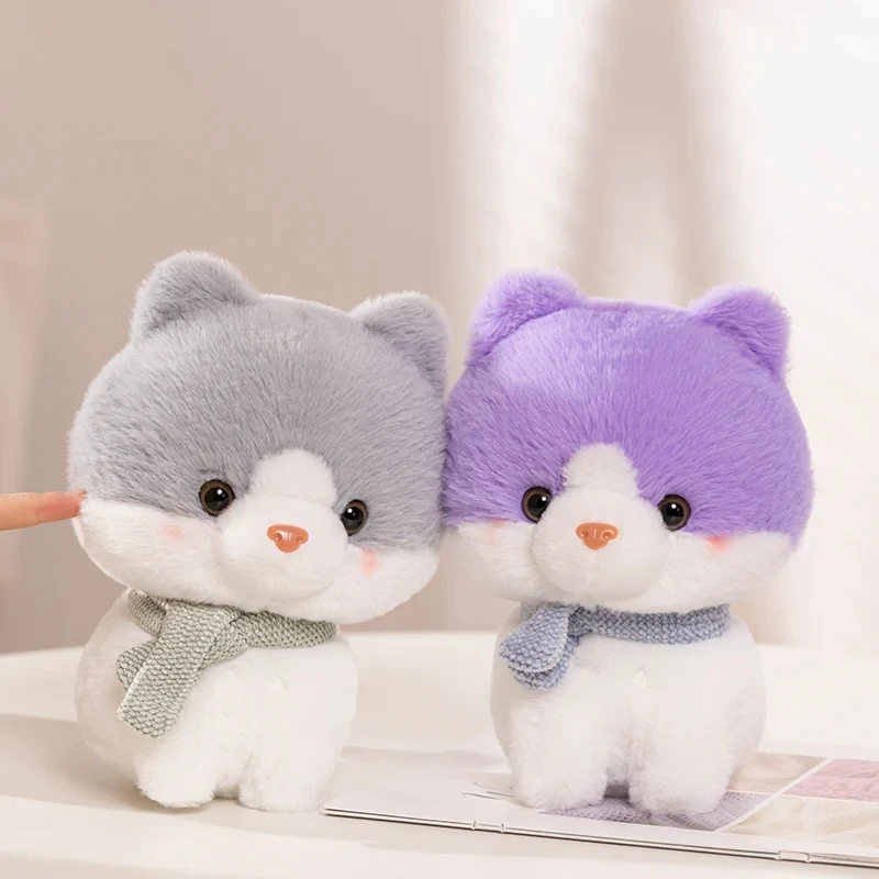 

Kawaii Hepburn Style Kitten Dolls Soft Stuffed Animals Fluffly Purple Gray Cat Plush Toy for Kids Girls Birthday Gift Home Decor