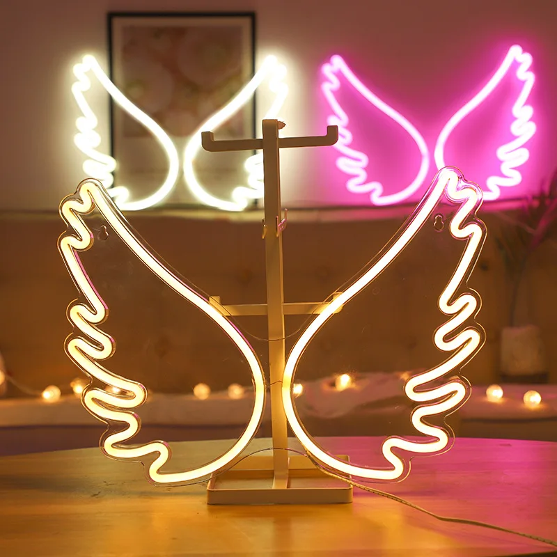 LED Neon Light Acrylic Wing USB Neon Light Sign Room Wall Decoration Night Light Bedroom Wedding Party Christmas Decoration Lamp