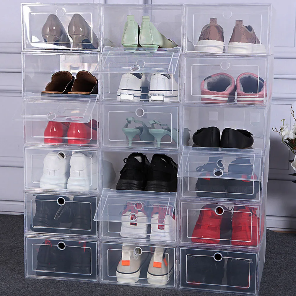

4 Pcs Shoe Box ganizers Thickened PP Material Transparent Storage Containers Stackable Under Bed Cabinet Space Saver