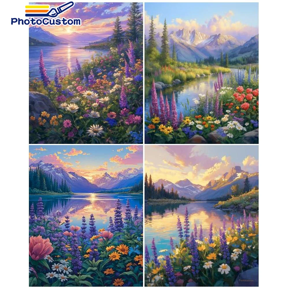 PhotoCustom Paint By Number Landscape DIY Picture By Number Kit Scenery Hand Painted Painting Artwork Home Decoration Gift