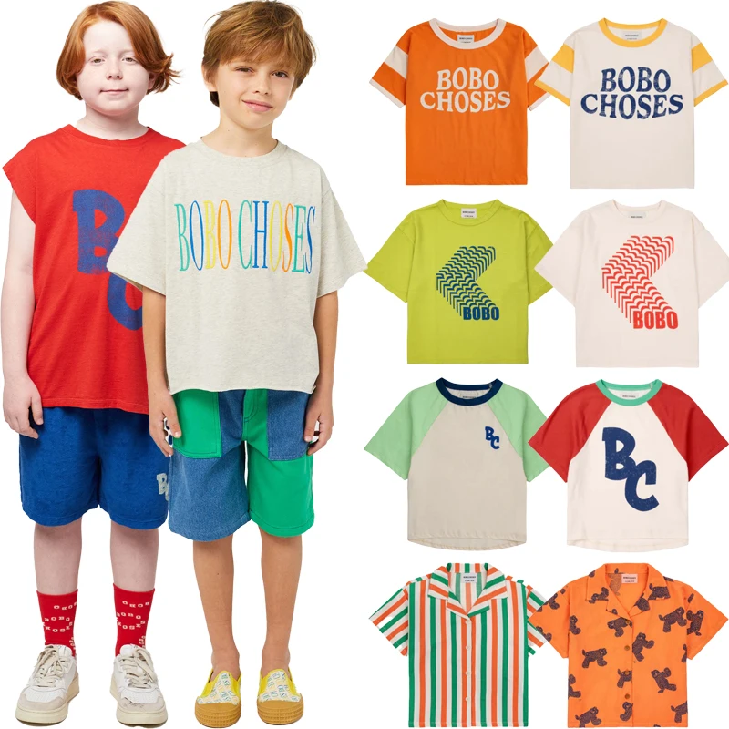 2024 New Summer INS Style Children\'s T-shirt Boys and Girls\' Casual Cartoon Fun Print Short Sleeve Top Children Clothing