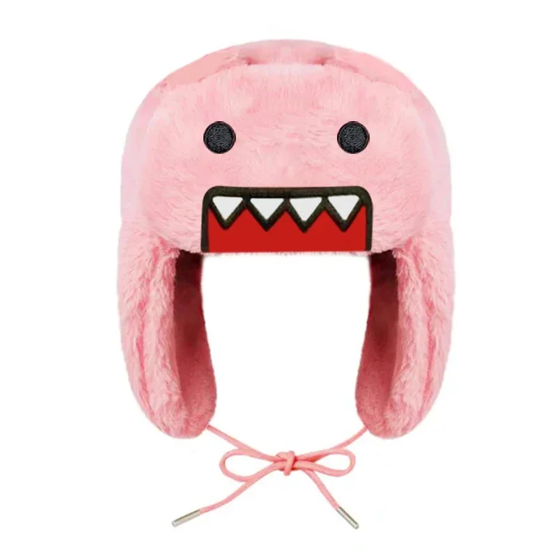 Domo Kun różowa pluszowa czapka bomberka Ushanka Gorras Kawaii śliczna czapka zimowa dla kobiet Anime ciepła czapka