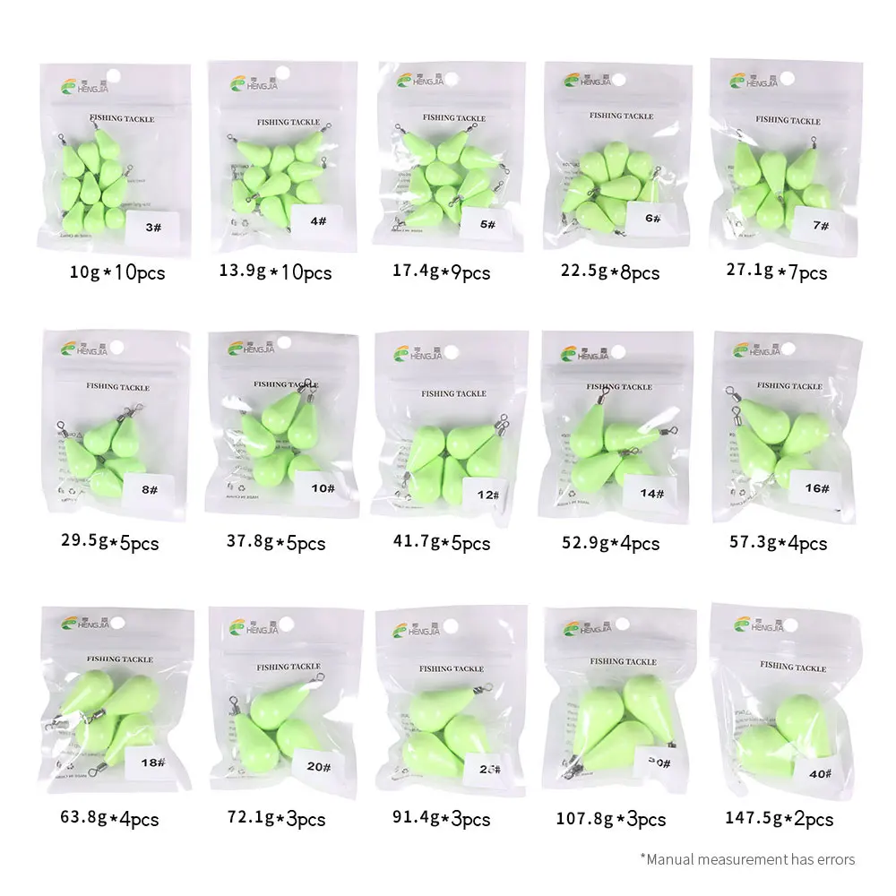 Luminous 10g-60g Water droplets lead weights Fluorescent fishing lead sinkers fishing accessories bass fishing goods