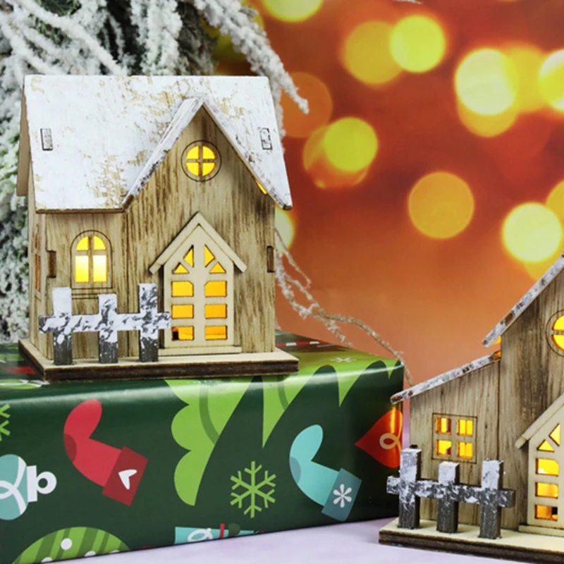 Christmas Led Light Wooden House Luminous Cabin Merry Christmas Decorations For Home Diy Xmas Tree Ornaments Gift New Year