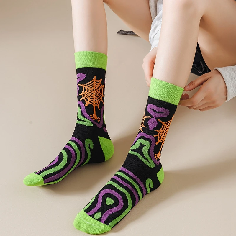 New Halloween Female Socks Cartoon Pumpkin Monster Skull Bat Pattern Funny Tide Socks Fashion Colorful Hot Selling Cotton Socks