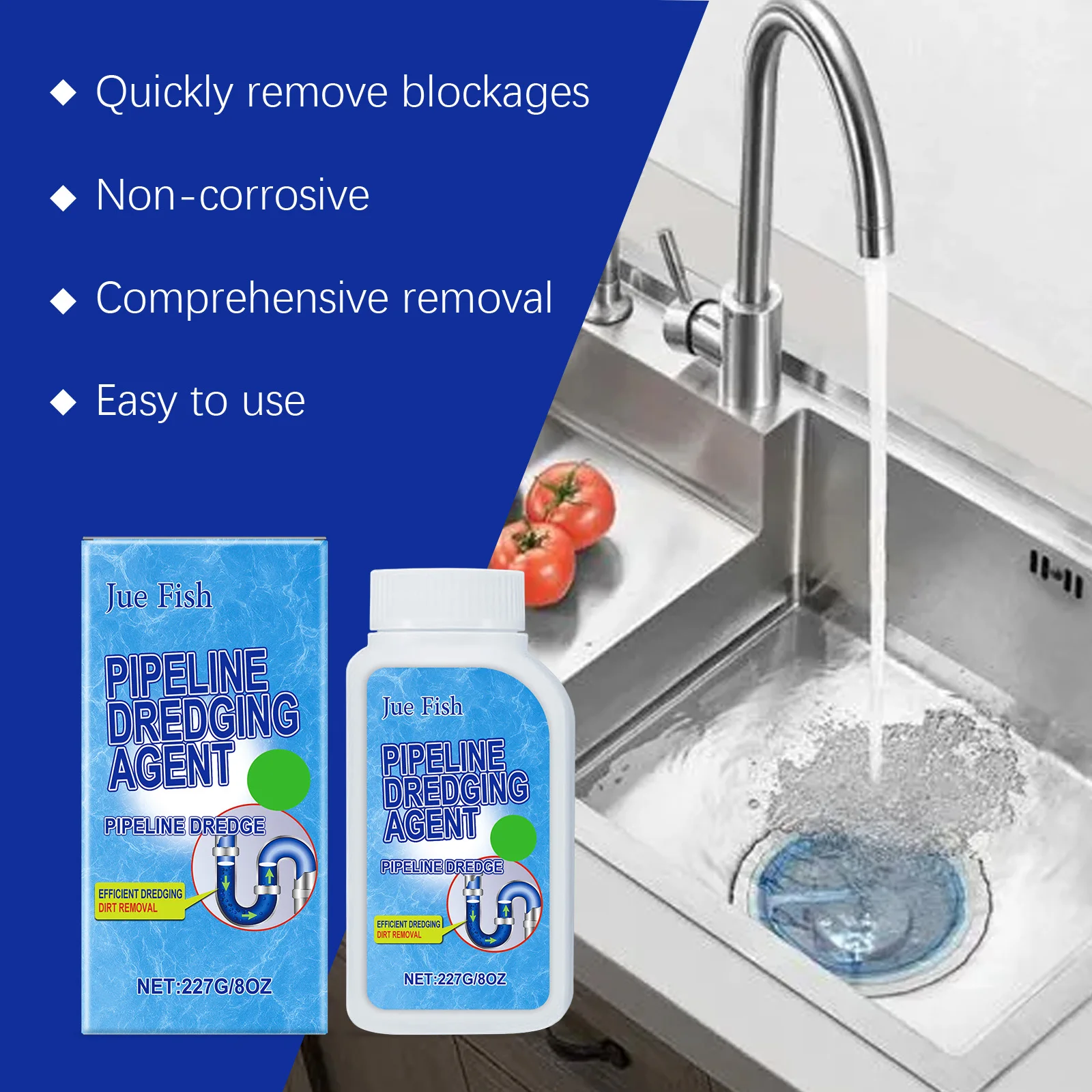 Pipeline drainage cleaning sheet, sink drainage deodorizer, quick dissolving residual blockages in bathtubs, washbasins, and sew