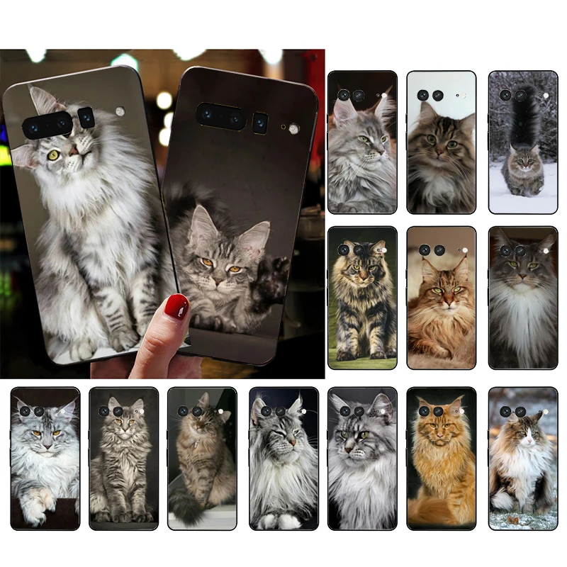 Phone Case for Google Pixel 9 Pro XL 9 8 7 Pro 8A 7A 7 6A 6 Pro Pixel 4 3 XL 5 6 4A Maine Coon Cat Funda