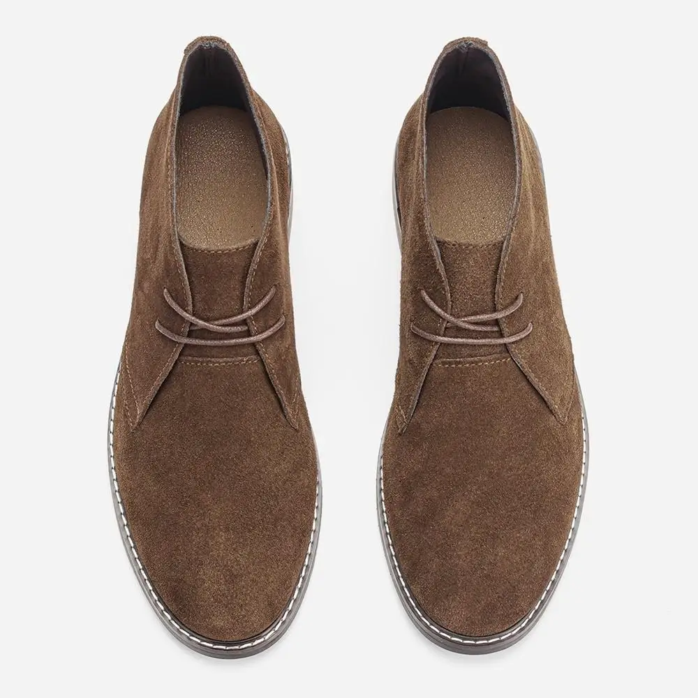 Men's Boots Genuine Cow Suede Low Block Heel Boots For Man Casual Wear Man Boots Ankle-High Shaft Two-Eyelet Lacing