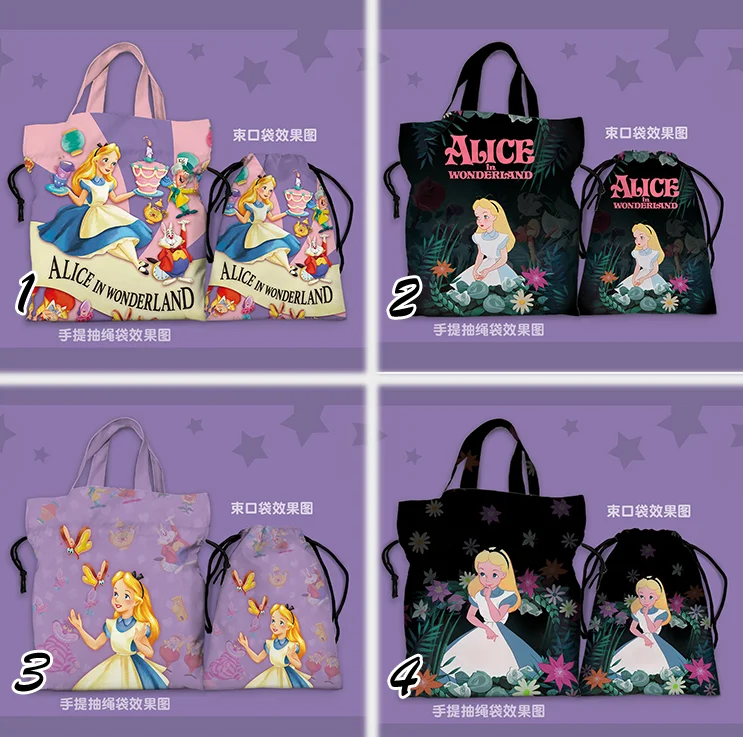 Disney Alice In Wonderland A77641 Anime Lunch Bags Customized Cartoon Drawstring Bag HandBag Casual Storage Unisex Gift