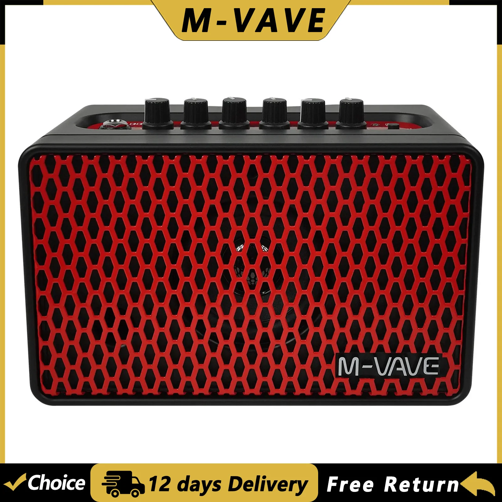M-VAVE 10W Electric Guitar Amp Mini Guitar Practice Speaker 9 Tones Rechargeable with Chorus Phase Tremolo Reverb Delay Effects