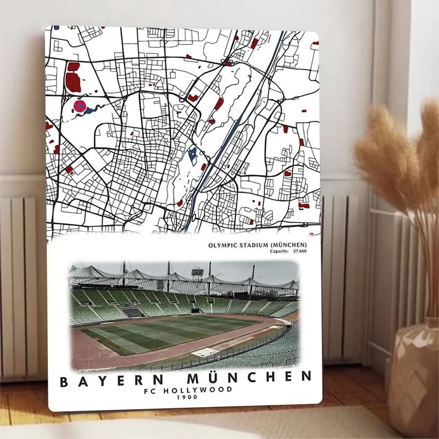 بايرن ميونيخ أليانز أرينا خريطة المدينة المعدنية جدار الفن الألماني نادي كرة القدم ديكور خمر ديكور المنزل #4