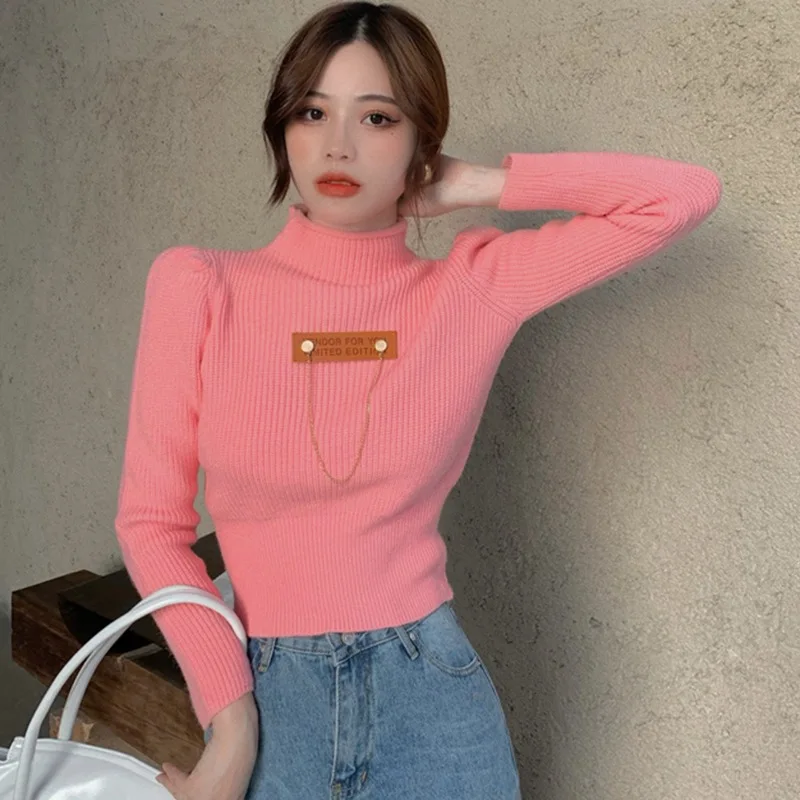 Women's Turtleneck Casual Slim Navel Exposed Long Sleeve Knitted Sweater