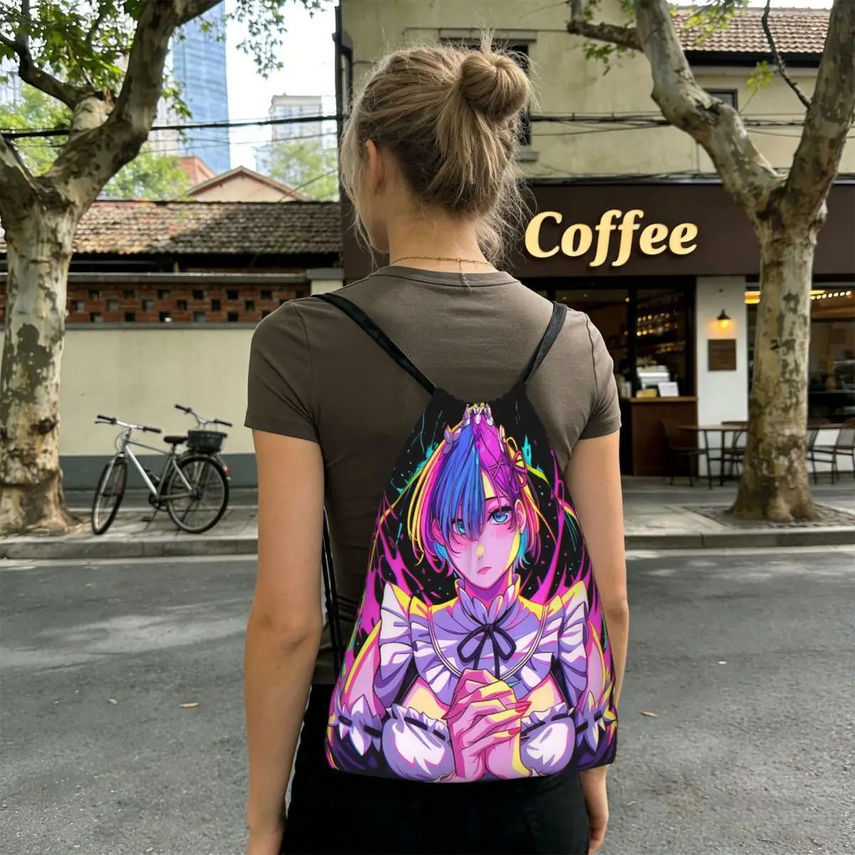 Life In A Different World From Zero Anime Rem Backpacks Casual Drawstring Bundle Pocket Shoes Bag Book Bags for Travel Students
