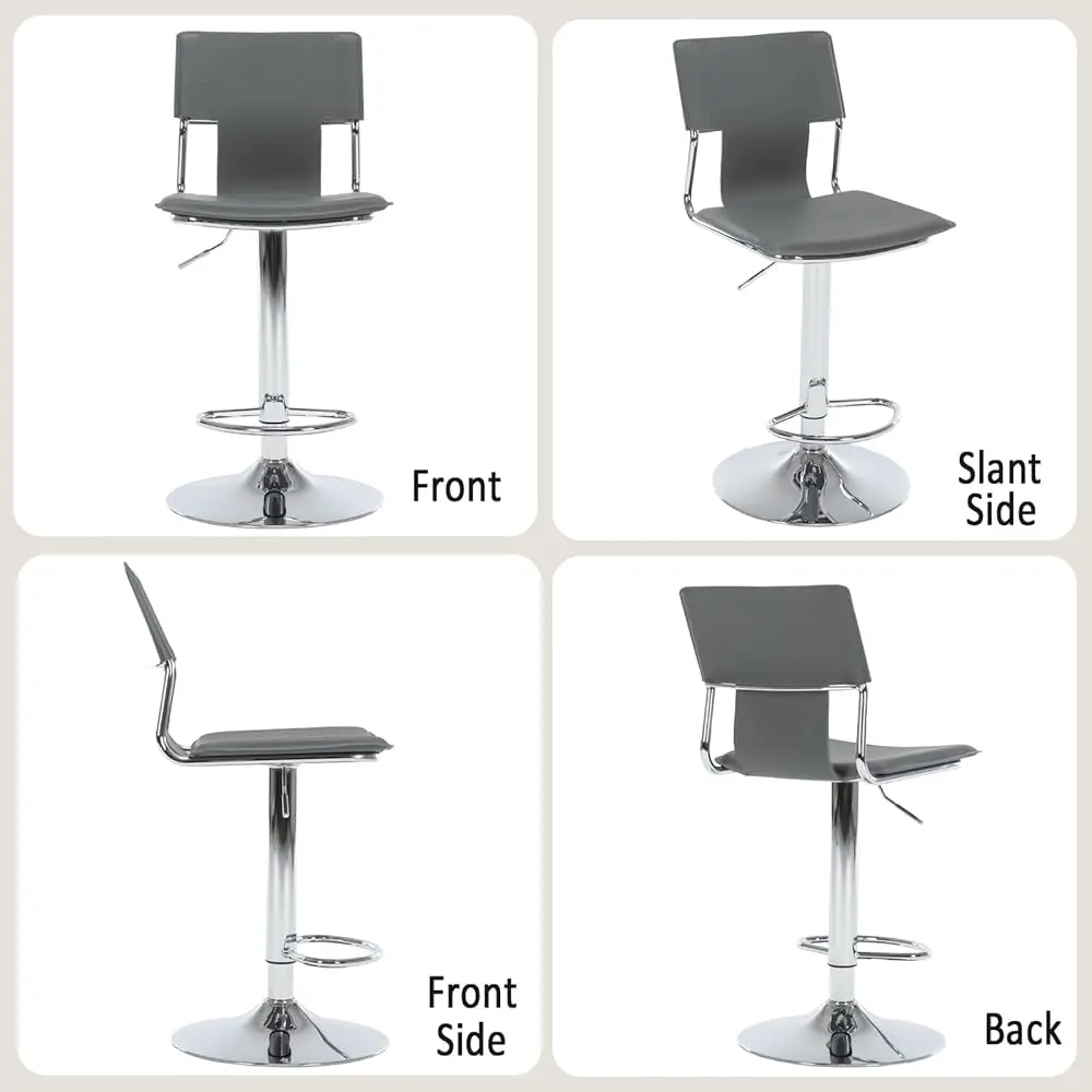 Grey Bar Height Chairs, Swivel Barstools With High Backrest, Bar Stools Set Of 2 For Kitchen Counter, Coffee Bar, Breakfast