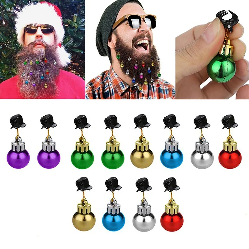 12Pcs Christmas Beard Decoration Mixing Ball Santa Claus Beard Clip Bulb Bells Clip Ornament Party Wearing Xmas Decorate Hairpin