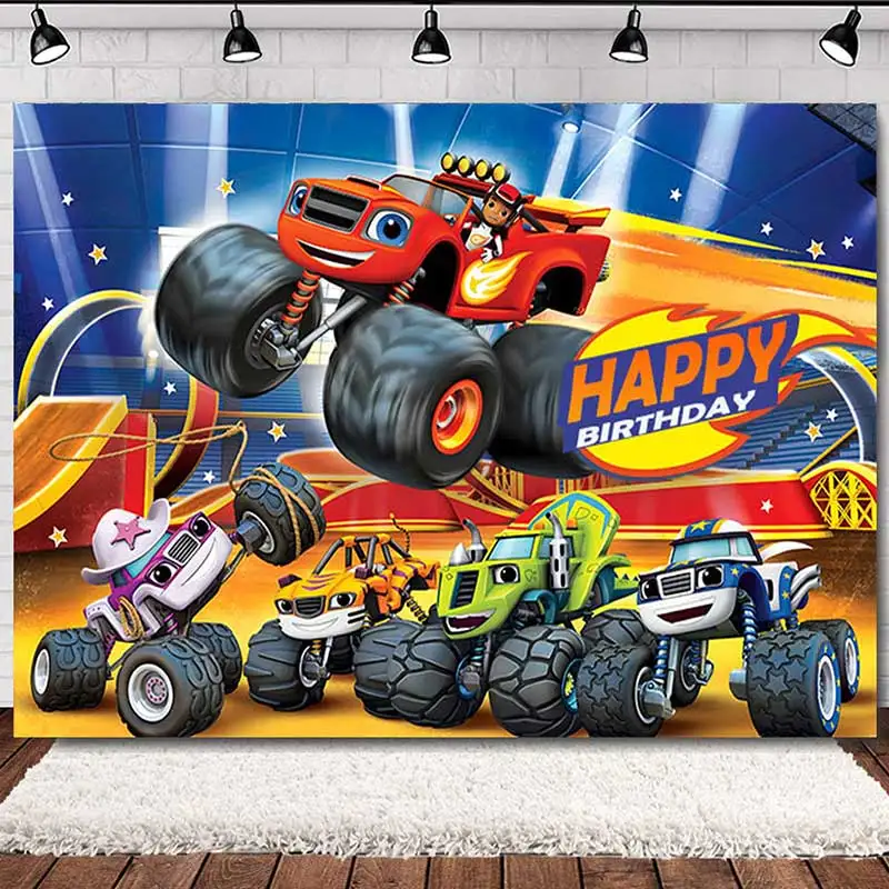 

Blaze Monster Background Car Backdrop Baby Shower Racing Birthday Party Supplies Boy Room Decor Kid Gift Banner Tablecloth