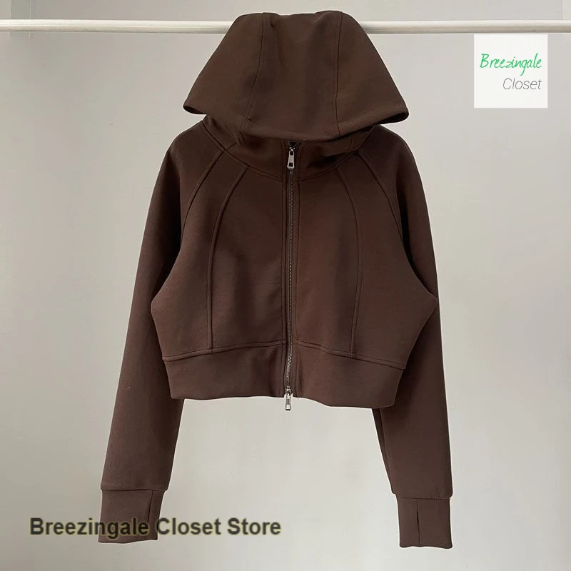 سترة رياضية عصرية للفتيات من American Spice بطبقة هوائية للربيع والخريف سترة فضفاضة بغطاء للرأس بلون سادة معطف قصير