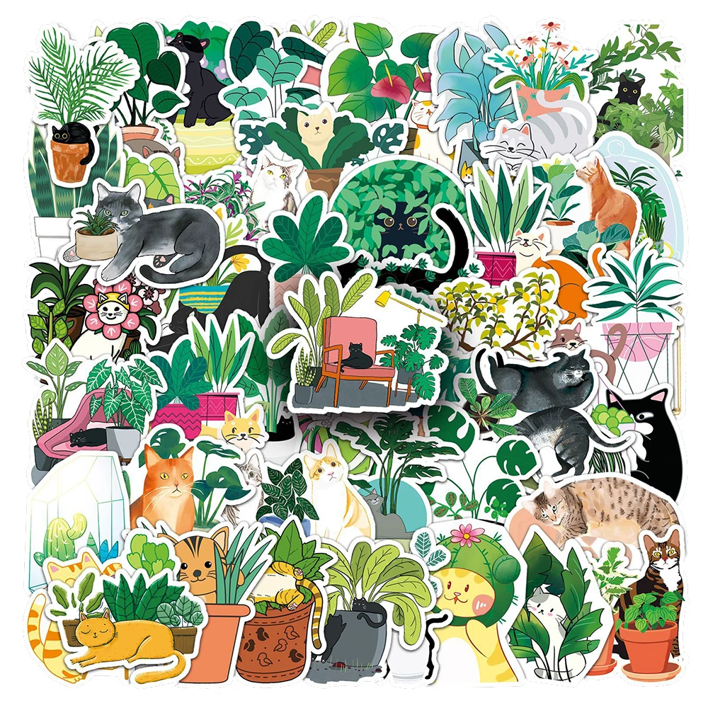 

10/30/50pcs Kawaii Plant and Black Cat Cartoon Stickers Cute Creative Decals Luggage Phone Case Diary Funny Graffiti Sticker Toy