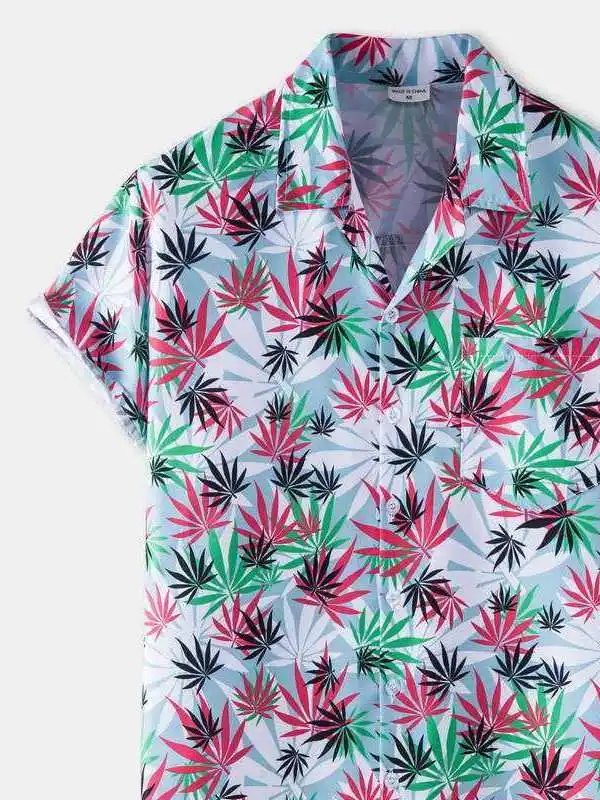 

Summer Youth Slim Fit Floral Print Shirt Men's Casual Long Sleeve PU Leather Thickened Cleanfit Style Four Seasons Universal