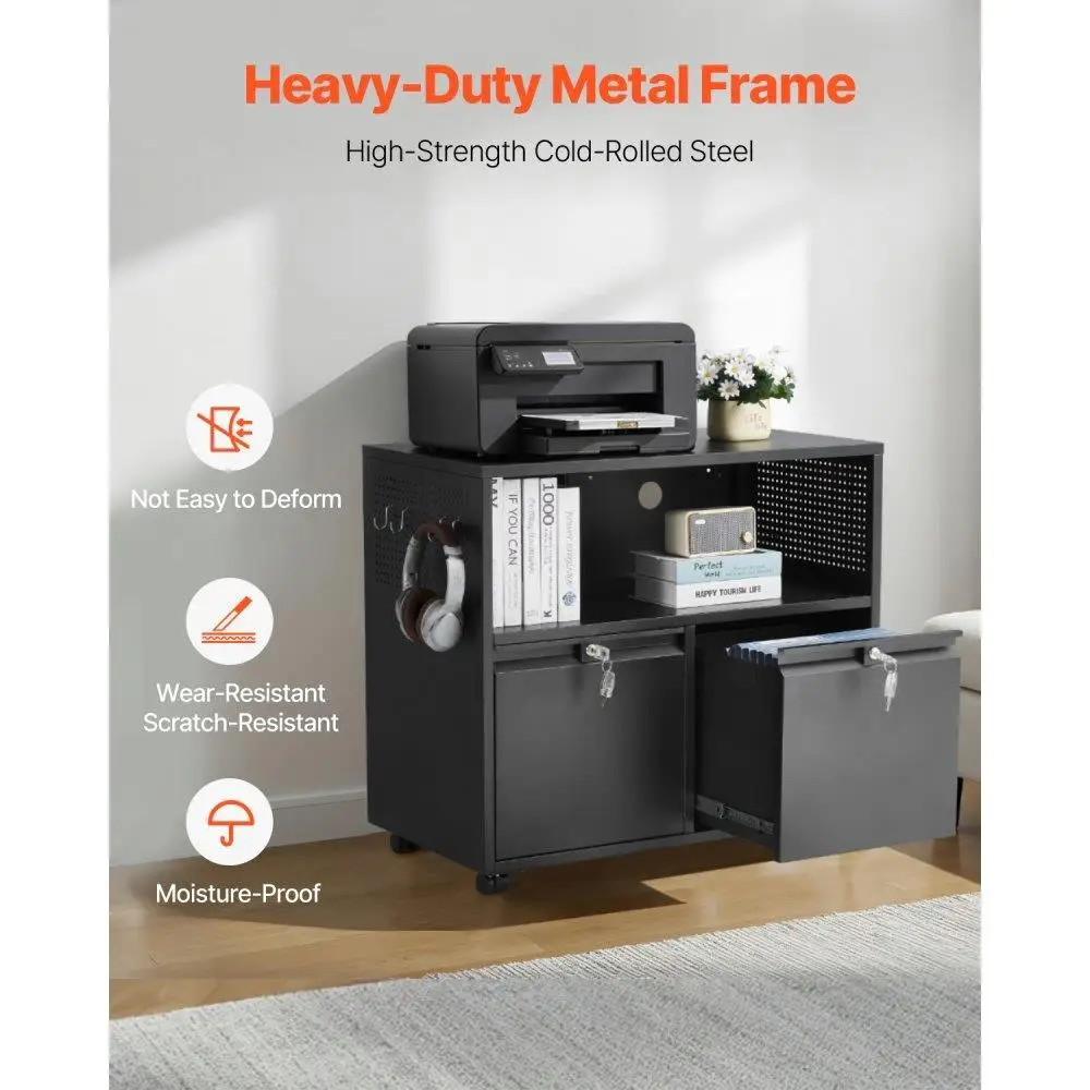 خزانة ملفات جانبية معدنية سوداء أنيقة مع قفل وقضبان قابلة للتعديل للمكتب المنزلي حرف A4 ملفات الحجم القانوني سهلة التجميع