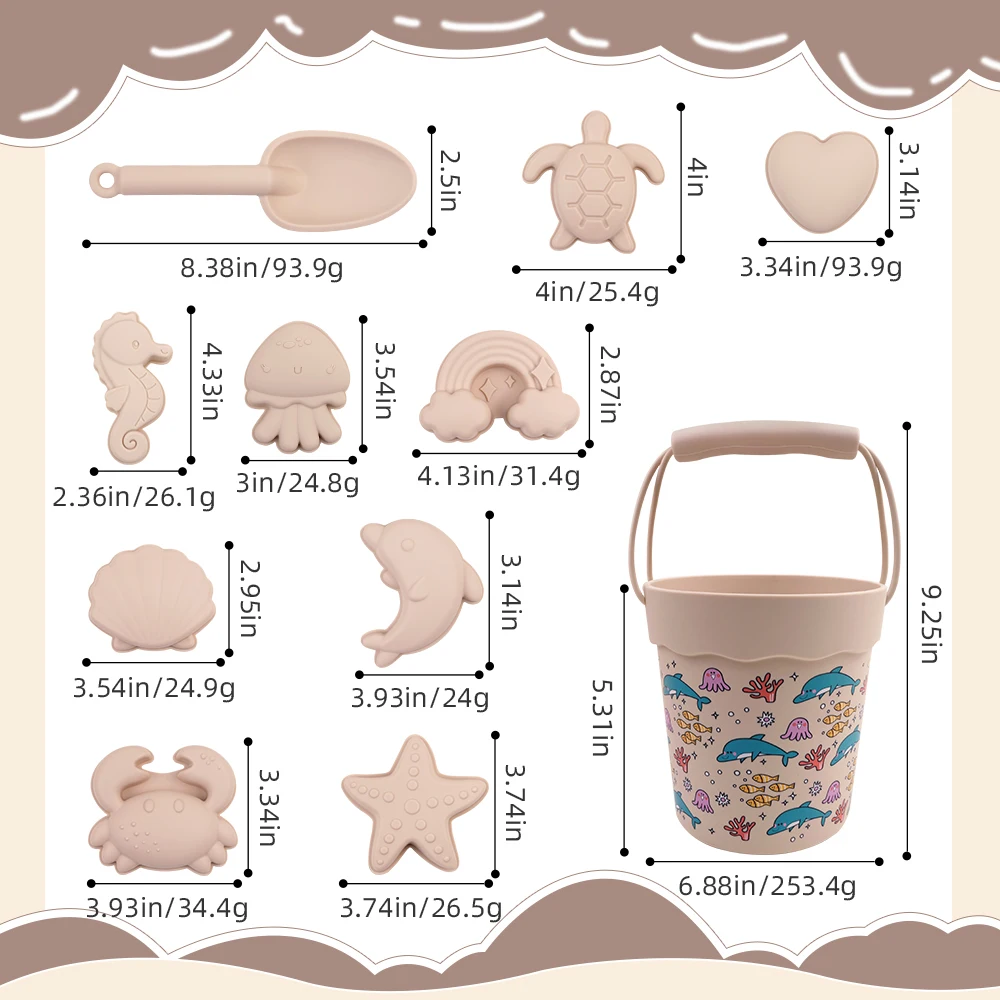 6ชิ้นถังทรายซิลิโคนสำหรับเล่นเกมชายหาดฤดูร้อนการ์ตูนพลั่วตักทรายกลางแจ้งของเล่นชายหาดสนุกของขวัญสำหรับเด็กทรายของเล่น