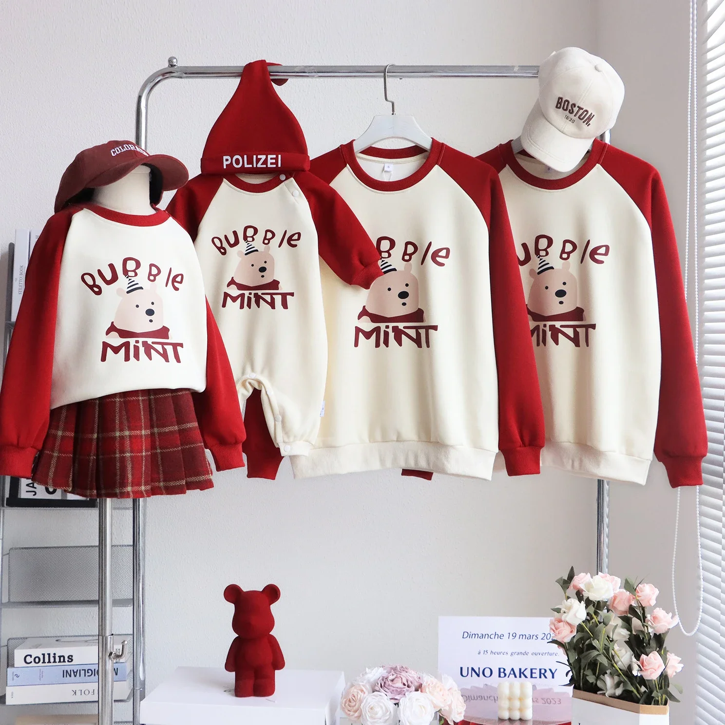 

New Year Family Christmas Red Sweatshirts Funny Parent-child Matching Thick Clothes Dad Mom and Son Daughter Tops Baby Bodysuit