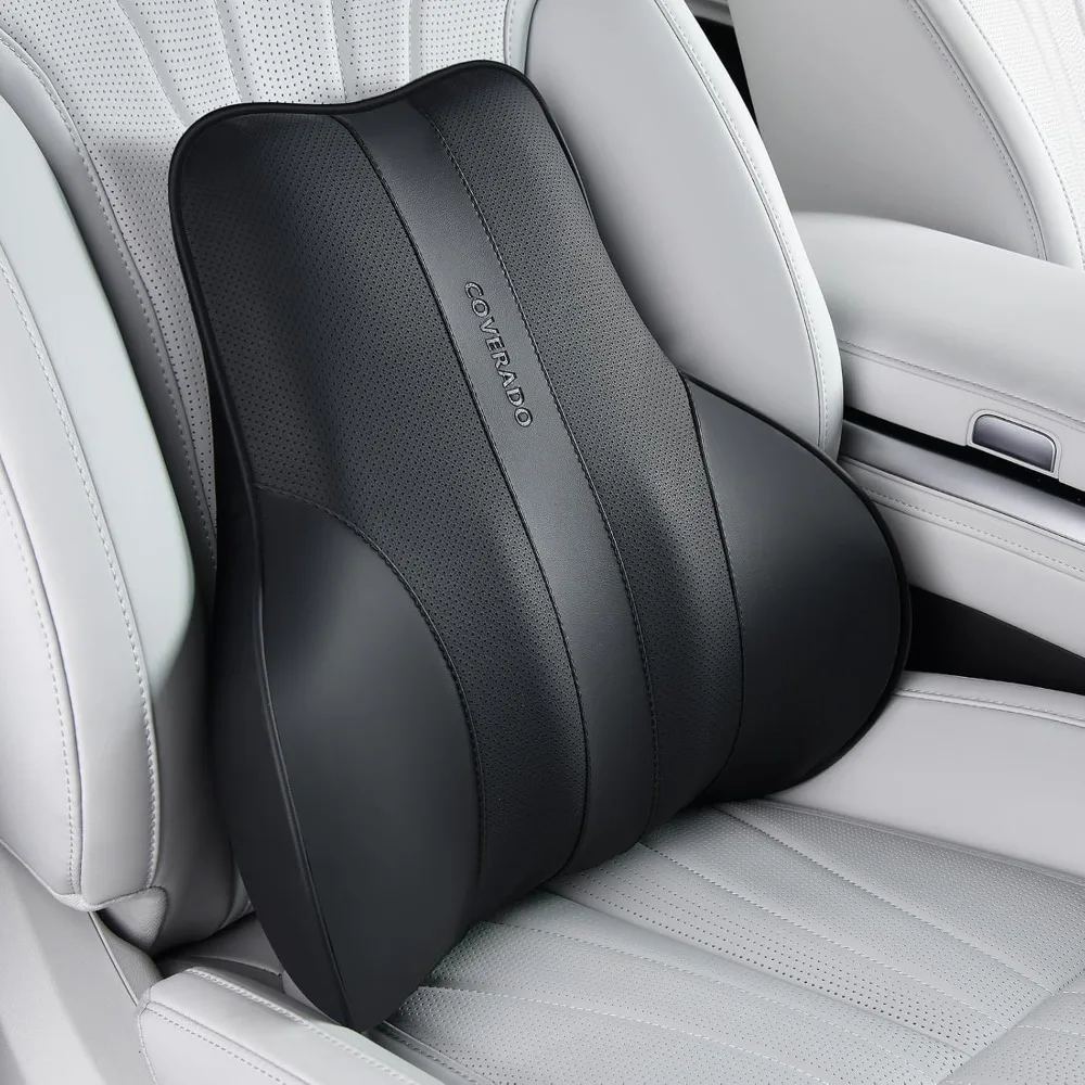 

Lumbar Support Pillow for Car, Ergonomic Memory Foam Back Pillow for Office Chair, Back Cushion for Back Pain Relief, PU Leathe