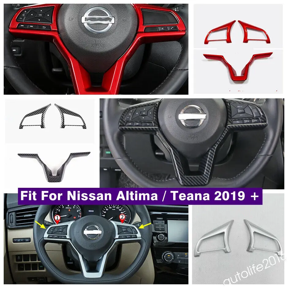 Auto Steering Wheel Decor Button Frame Cover Trim For Nissan Altima / Teana 2019 - 2023 ABS Matte Red Carbon Fiber Accessories