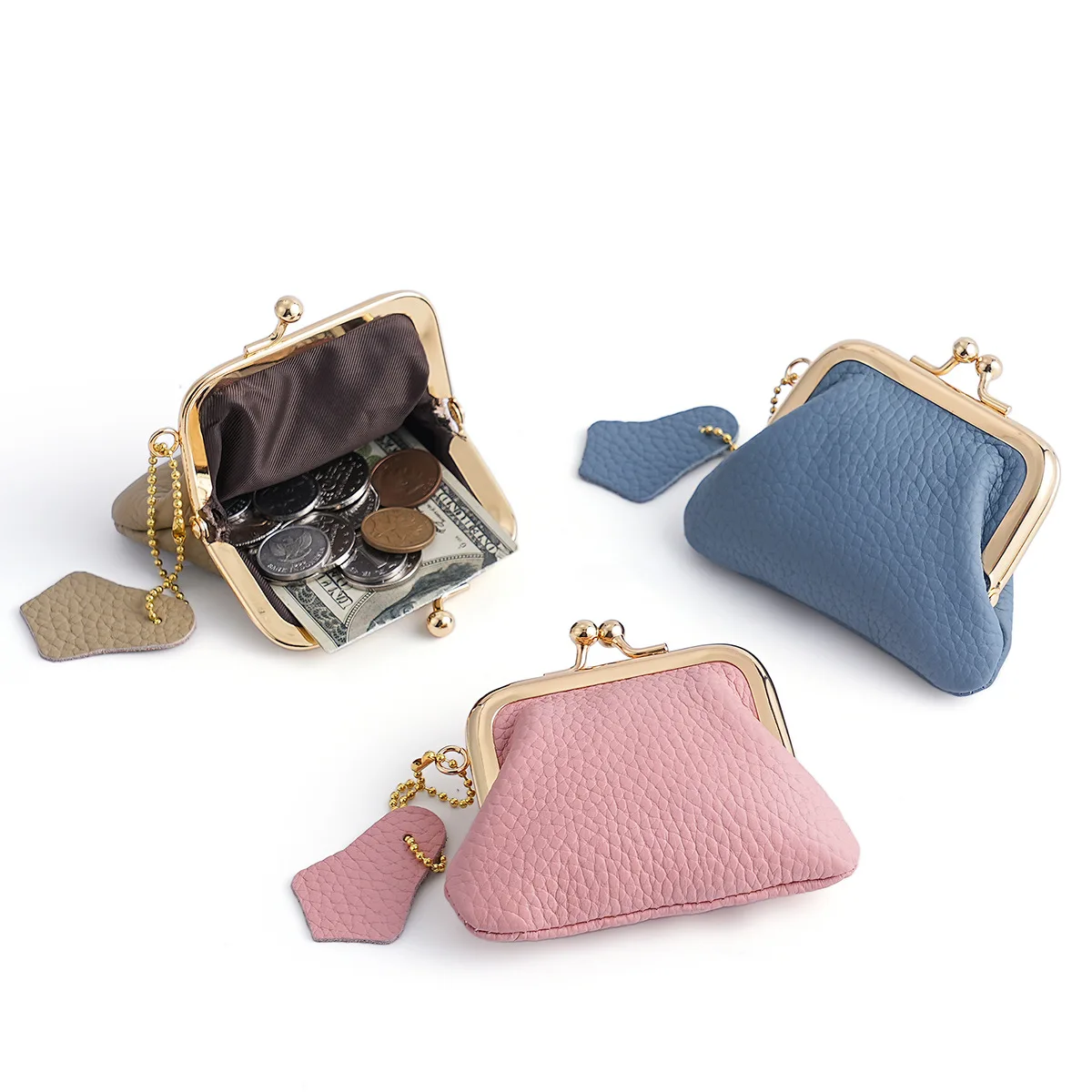 

Корейско-японский модный мини-кошелек для мелочи из натуральной кожи с застежкой-кнопкой и декоративной кожаной вставкой, портативный маленький кошелек для мелочи