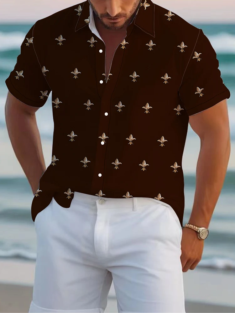 Camisa masculina de lapela de manga curta, camisa confortável, estilo europeu e americano, simples e popular, impressão digital 3D