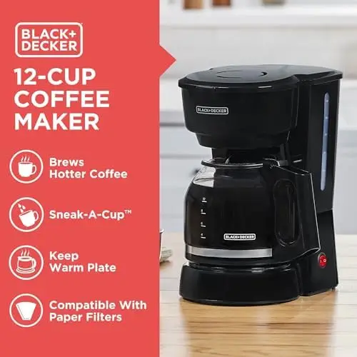 

Кофеварка BLACK+DECKER на 12 чашек – легкое наливание, без капель, съемный фильтр, технология Vortex Brew