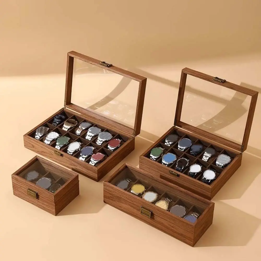 

1/2/3/6/10/12 Slots Watch Storage Box Soft Watch Pillow Walnut Wood Watch Display Box Transparent Glass Retro Wooden Watch Box