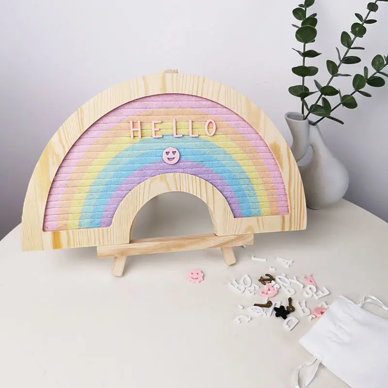 Messages Vision Felt Board Rainbow Notice Picture Messages Memo Letter Board Bulletin Wooden Frame Accessories For Home Decor