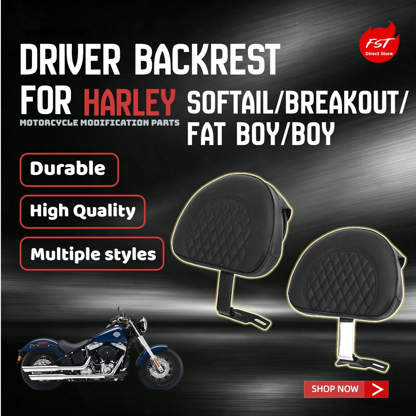 For Harley Softail Breakout Fat Boy Heritage Classic Commander Driver Mid‑Height Backrest Modified Motorcycle Accessories