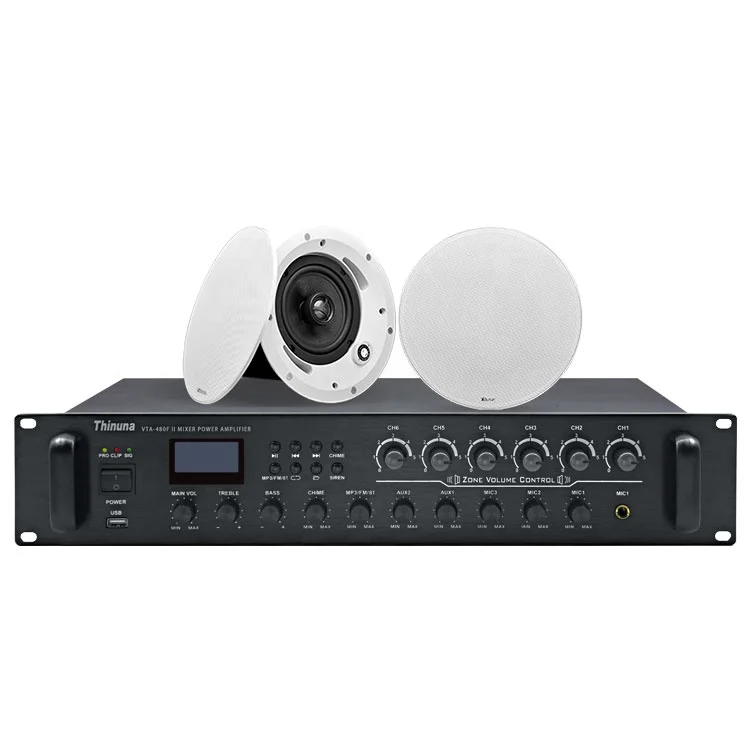 

Thinuna VTA Series PA Public Address System Power Amp Mixing 6 Zones Speaker Output USB Tuner BT 480 Watt Mixer Amplifier