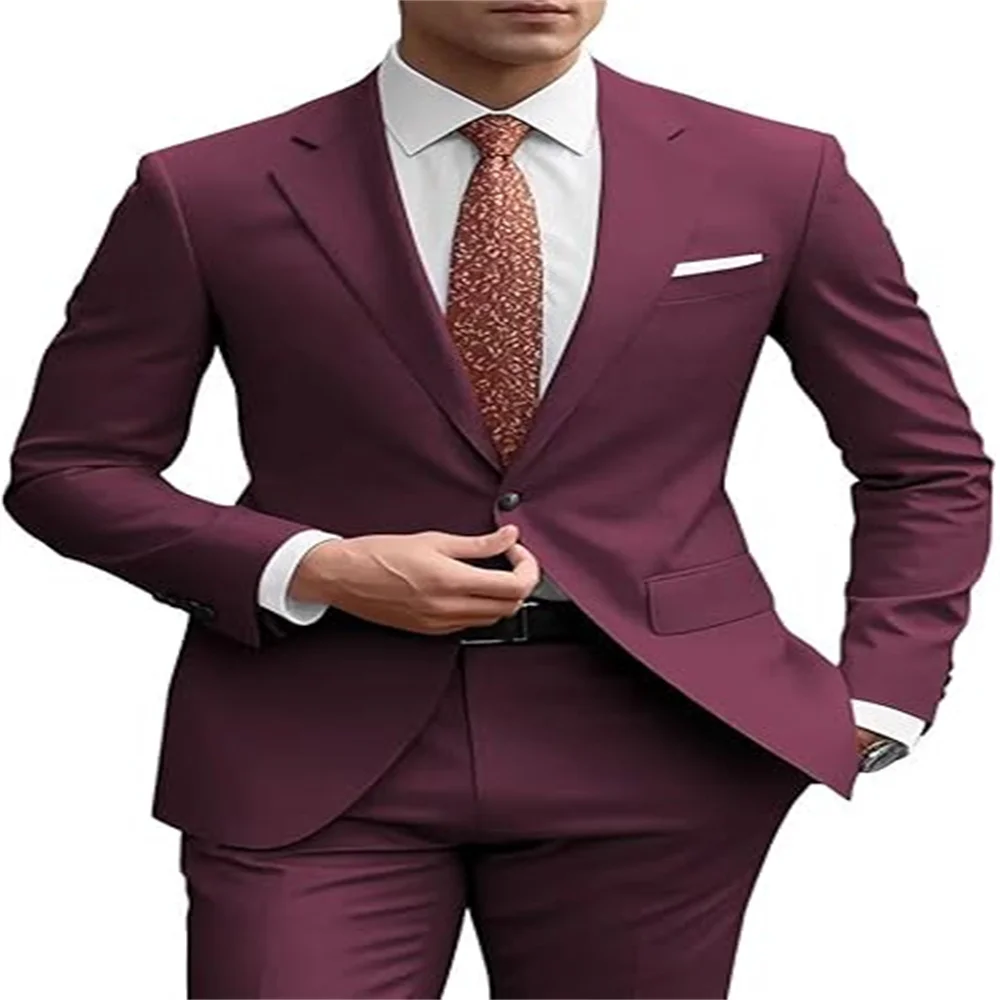 

Wine red Men's Suit 2 Piece Suit Summer Casual Jacket Pants Formal Wedding Tuxedo Groom Clothes Custom Color Blazer XS-6XL