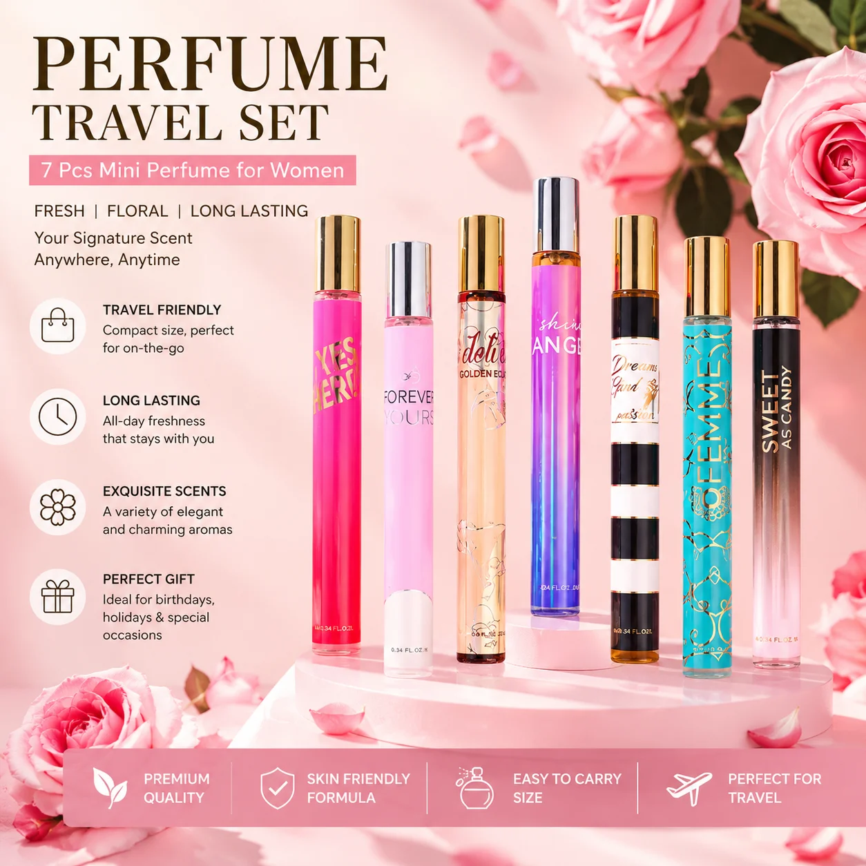 

6PCS Portable Perfume Roller Set For Women - Travel Size Fragrance Roll-On Bottles - Long Lasting Scent Gift Set - Pocket Cologne