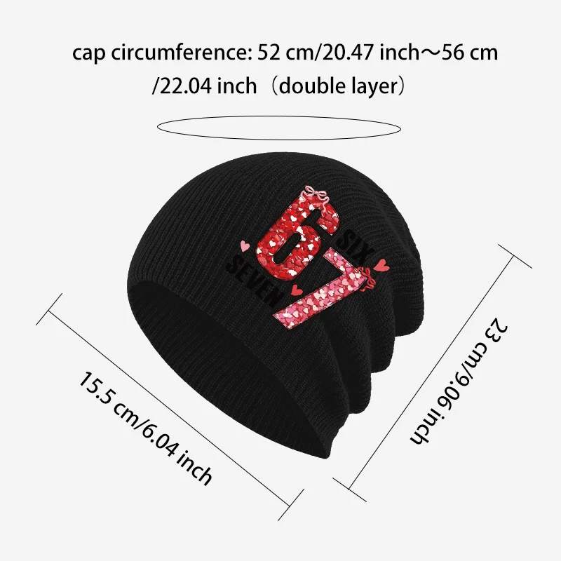 1-3Y Kids Number 67 Heart Print Slouchy Knit Beanie,Cozy Knit for Casual Walk Playdate Birthday