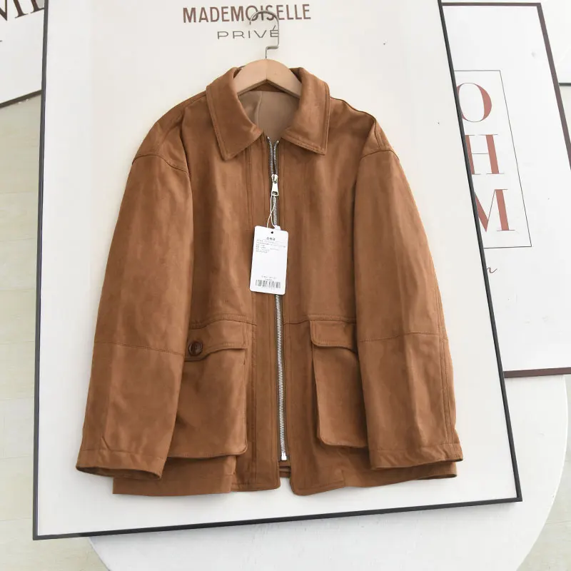 

Pastoral Sle Suede Jaet Casual Workwear Loose Fit Spring 2025 Women's ort Coat Casual Comfortable Versatile Outerwear