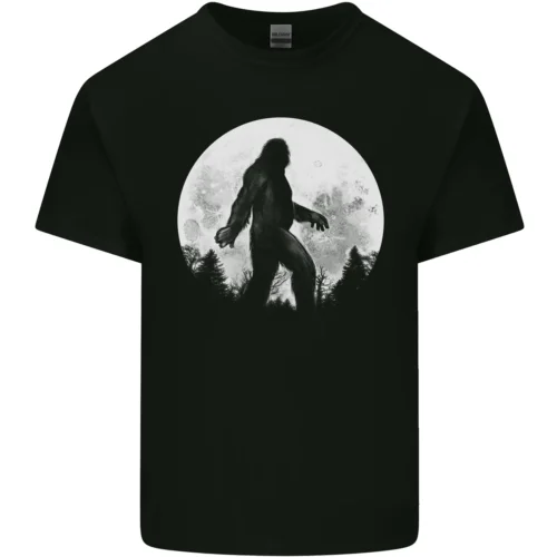 Bigfoot With a Moon Background Mens Cotton T-Shirt Tee Top