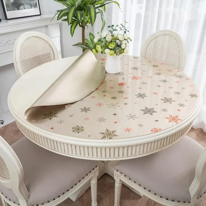 Round Table Cloth Plastic Waterproof Oilproof Table Cover Kitchen Pattern Oil Glass High Quality Soft Cloth Tablecloth