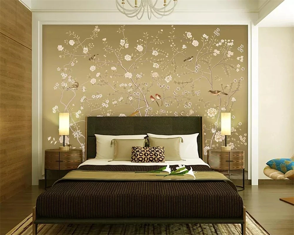 Custom 3D wallpaper Chinese hand-painted bird bedroom mural Living room sofa TV background wall restaurant study Hotel photo 8d
