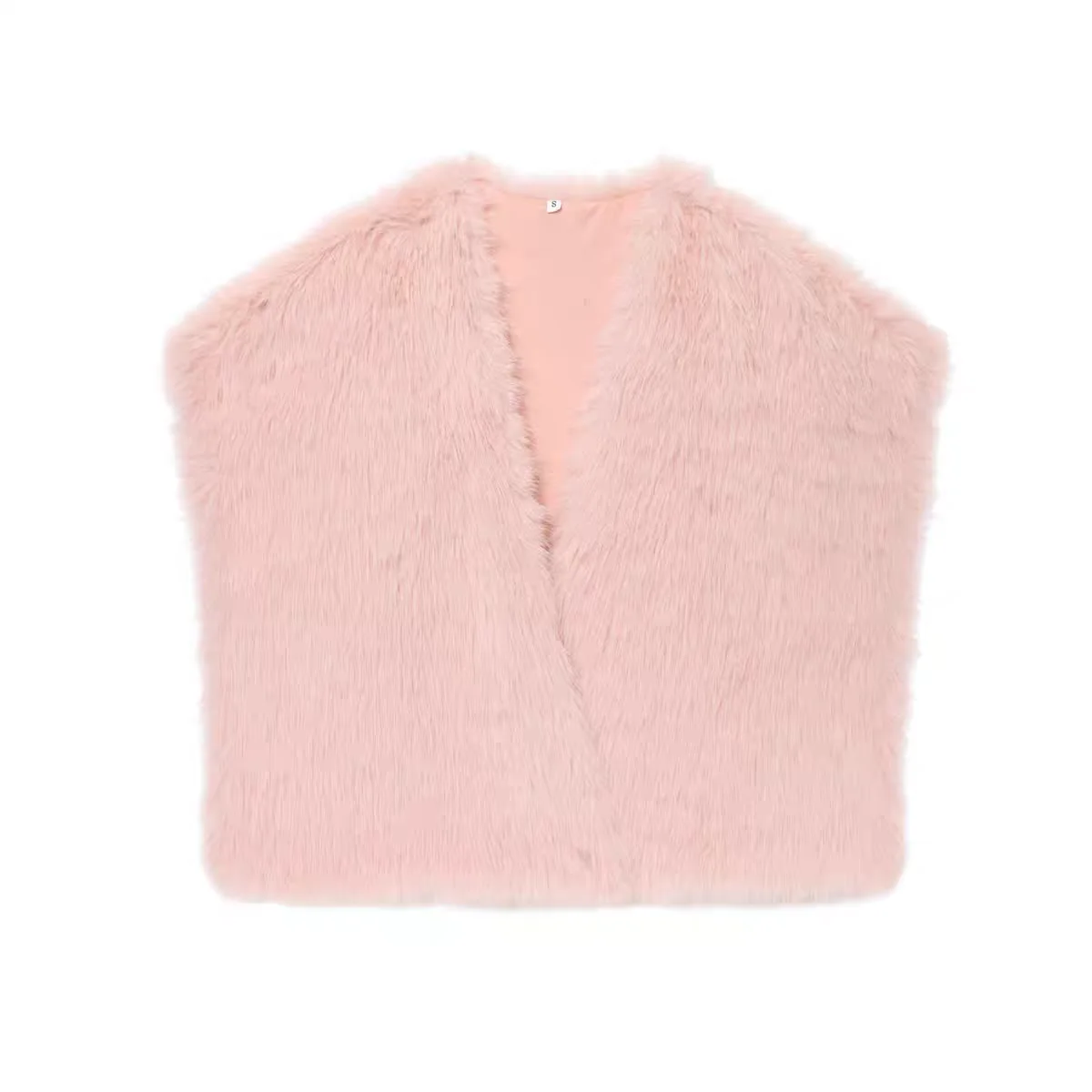 

Sweet ort-Sved Faux Fur Vest New Winter Women's Faion Outerwear Cact Design V-Ne No-Cuff Pure Color Ladies Jaet