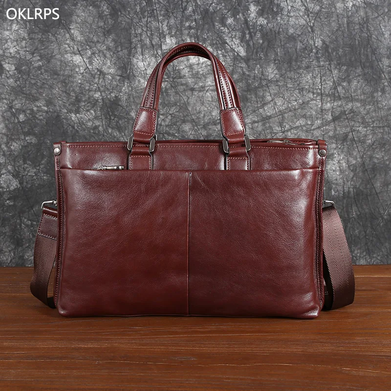 Vegetable tanned head layer cowhide handbag Casual Business leather briefcase 14 