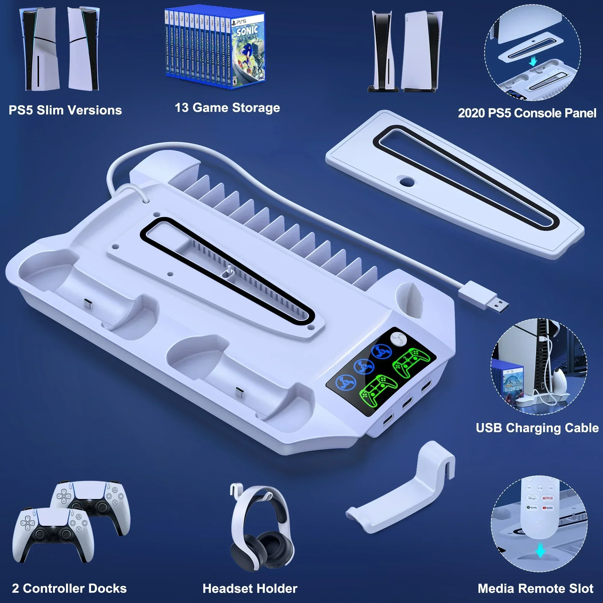 BEBONCOOL S6000 for PS5/PS5 Pro/PS5 Slim Vertical Stand Led Cooling Controller Charging Dock for Sony Playstation 5 Disc/Digital view 2