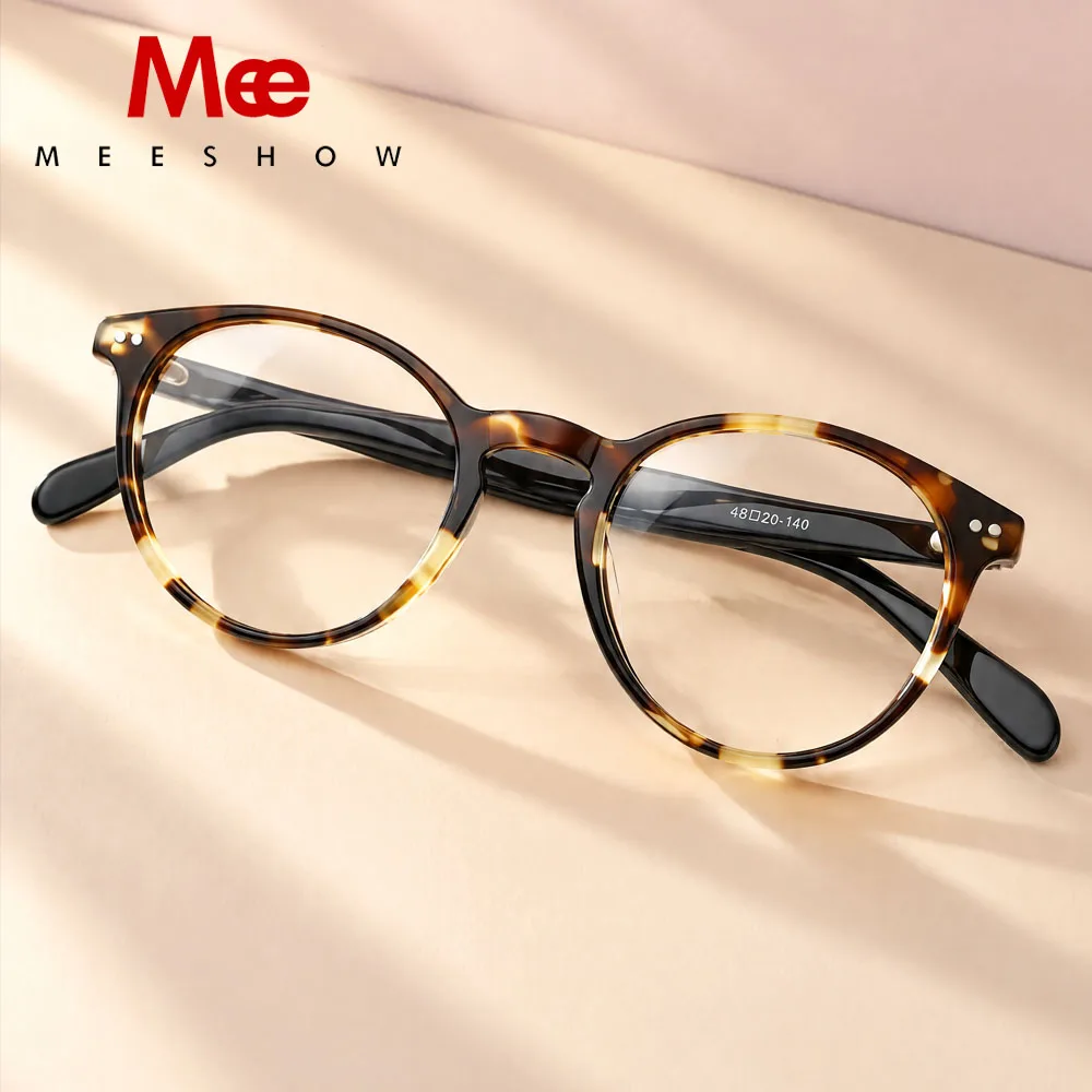MEESHOW Retro Reading Glasses Round Men Women Optical Prescription Acetate Myopia Hyperopia Progressive Eyewear 48mm Medium 1809