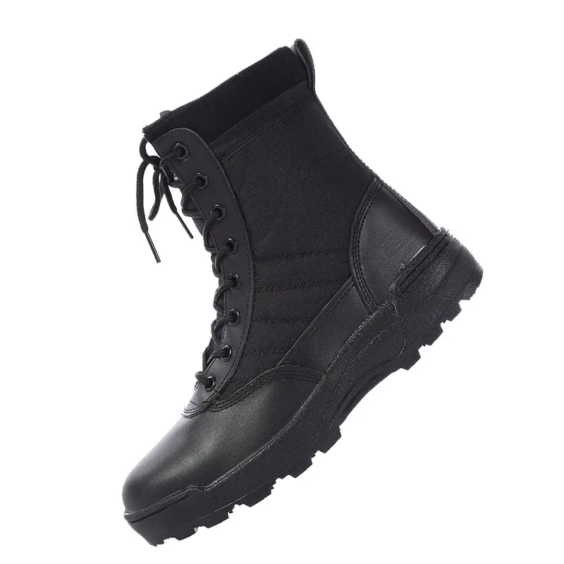 Botas altas de cuero para exteriores para hombre, zapatos de suela gruesa antipatadas anticolisión, botas tácticas de senderismo al aire libre,