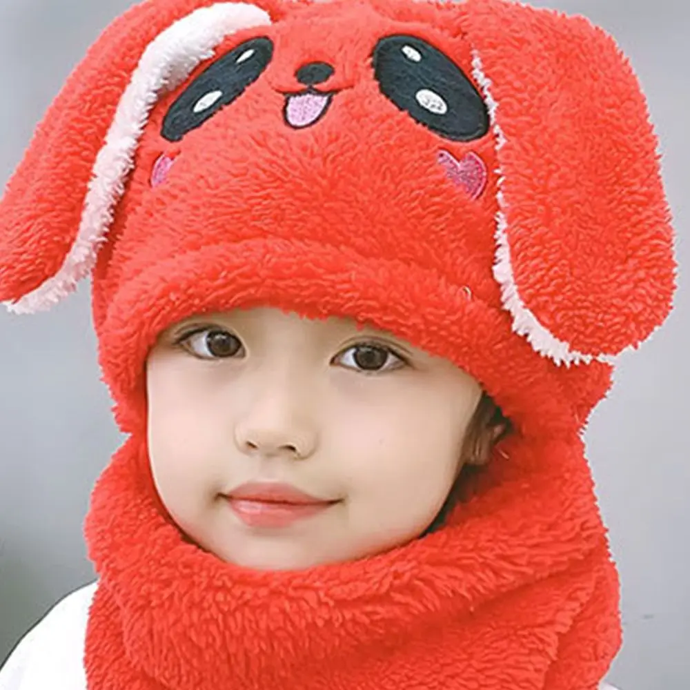 Sweet Unique  Bunny Fashion Design Ear Protector Solid Color  Hat With Bib Korean Cap Children Hat