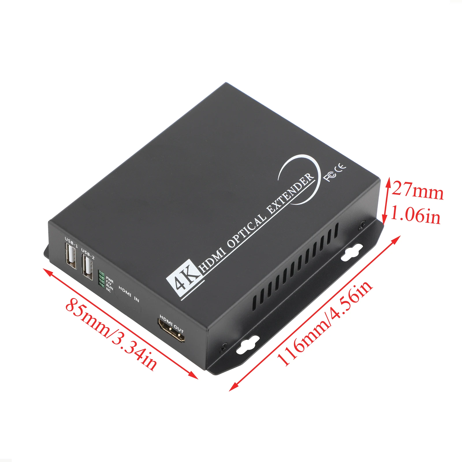 4K Fiber Optic Transceiver Media Converter with LC SFP Module (10KM)-USB Mouse/Keyboard, Audio/Video,  US/EU Power